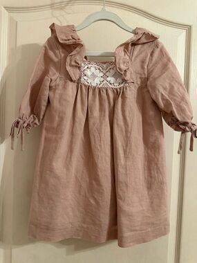 La Coqueta Girls' Dusty Rose Linen Dress